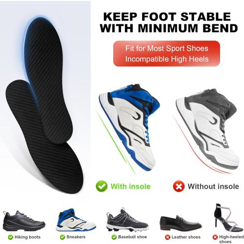 Carbon Fiber Insoles, Carbon Fiber Foot Plate 1 Pair Rigid Shoe Insert Support Turf Toe, Foot Fractures, Morton Extension, Hallux Rigidus and Limitus - Alternative to Post Op Shoe
