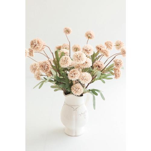 Floroom 6pcs Beige Faux Silk Mums Artificial Flowers, Bulk Fake Small Mini Chrysanthemums with Stems for DIY Champagne Wedding Centerpieces Floral Arrangements Vase Fillers Home Decorations