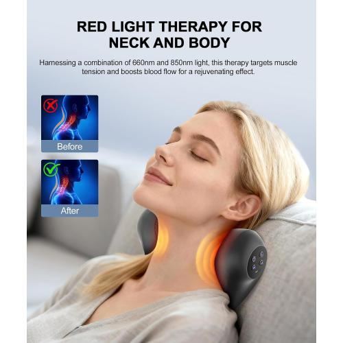 Neck Massager with Heat, Red Light & Vibration Adjustable, Heated Neck Stretcher with 3 Modes, Rechargeable Cervical Traction Device for Pain Relief & Muscle Relaxation, Gift for Women Men