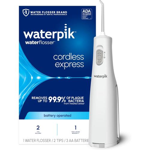 Waterpik Cordless Express Water Flosser, Battery Operated & Portable for Travel & Home, ADA Accepted, Waterproof for Shower Use, White WF-02, Packaging May Vary