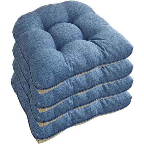 LINGXIYA Chair Cushions for Dining Chairs 4 Pack,Soft and Comfortable Tufted Kitchen Chair Pads with Ties,U-Shaped Skid-proof Seat Pad,18 x 17 inches (Blue)