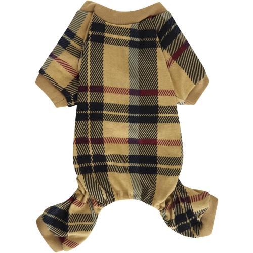 Beige Buffalo Plaid Christmas Clothes for Dogs Pajamas Onesie PJS, Back 23 XLarge
