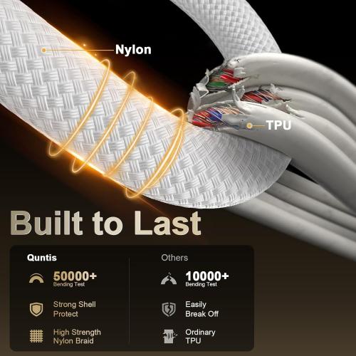 Quntis USB C Cable, USBC to USBC Fast Charging Cable Nylon Braided (3ft 60W, 1-Pack) for iPhone 16/15 Pro/Plus/Pro Max, iPad mini 6/7/Pro/Air, MacBook Air/Pro, Samsung Galaxy S24 and More (White)