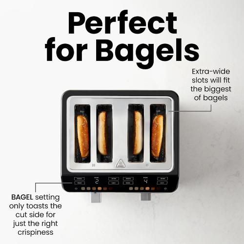 ‼️item may come with stains ‼️and missing pieces ‼️Chefman Smart Touch 4 Slice Digital Toaster, 6 Shade Settings, Touchscreen Bagel Toaster 4 Slice with Extra-Wide Slots,  10 Seconds, Defrost, Removable Crumb Tray – Stainless Steel