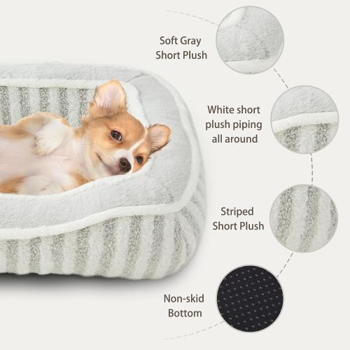 Dog Bed for Extra Small Dogs Breeds,Cat Bed,Puppy Kennel Bed with Pillow,Washable Deluxe Plush Dog Crate Beds,Comfy Durable Rectangular Pet Sleeping Bed & Non-Slip Bottom,Grey (19X16)