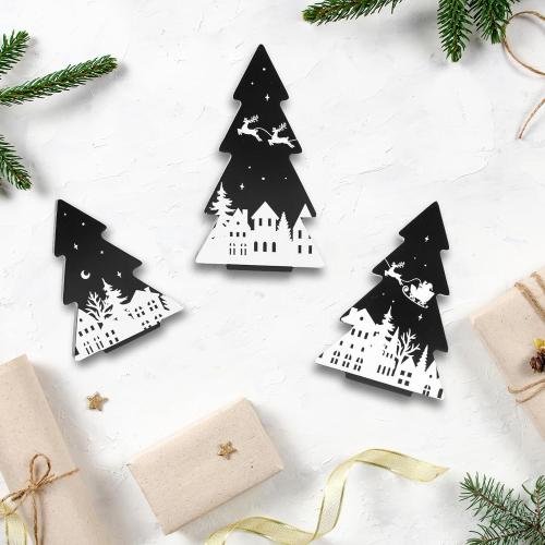 3 Pieces Christmas Tree Wooden Signs Black White Xmas Tiered Tray Decor for Christmas Home Tabletop Party Decor (Black)