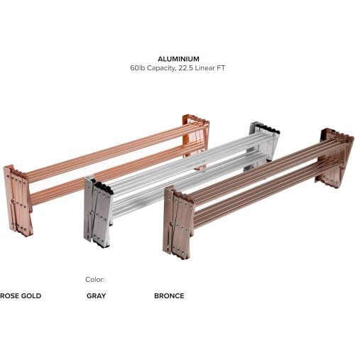 Racks Aluminum Wall Mounted Collapsible Laundry Clothes Drying Rack (60lb Capacity, 22.5 Linear FT, Aluminum Rose)