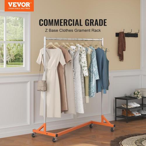 VEVOR Z Rack, Industrial Grade Z Base Garment Rack, Rolling Sturdy Steel Z Base Clothing Rack with Lockable Casters, for Home Clothing Store Display Orange (3 Sets)
