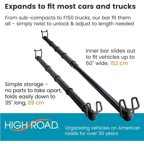 High Road One Piece Carbon Steel Telescoping Clothes Bar for Car or Truck | Car Clothes Hanger Bar With Solid Metal Hangers Expands To 62 - One Size Fits All, No Assembly Clothes Rod for Car