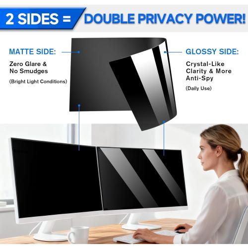 [2-Pack] Privacy Screen For Computer Monitor, 24-Inch 16:9 Aspect Ratio; Anti Spy/Bule Light/Glare And Eye Protection, 2 Install Ways Removable For Office, Airport, Cafe And Other Public Area; Diagonal 24 Inches, Width 20.92 Inches, Height 11.77 Inches