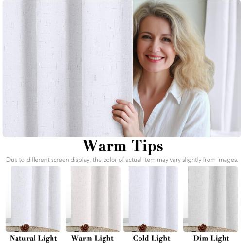 H.VERSAILTEX Linen Blackout Curtains 84 Inches Long 100% Blackout Thermal Insulated Textured Linen Look Curtain Draperies Anti-Rust Grommet, Energy Saving with White Liner, 2 Panels, Bright White