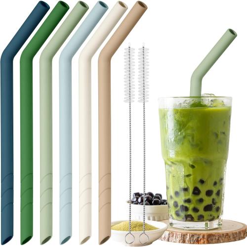 NiHome 6 PCS Extra Wide Reusable Bent Silicone Straws for Boba & Smoothies