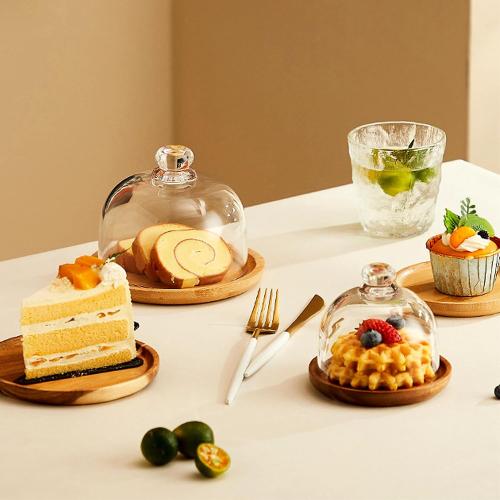 Mini Glass Butter Dish with Lid, Clear Domed Cheese Dish with Handle, Individual Serving Small Butter Tray with Cover, Round Cute Dessert Serving Bowl for Table, Kitchen Countertop, Refrigerator
