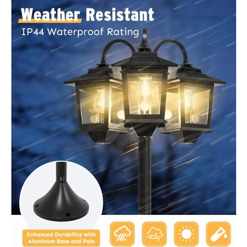 3-Head Solar Lamp Post with Planter, 74 Solar Light Flower Pot Lamp Post, 60Lm Waterproof Solar Light Poles for Outside, Garden, Patio, Yard, Driveway, Replaceable Bulb