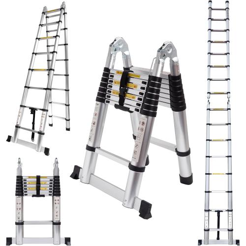 16.5 FT A-Frame Telescoping Ladder,8 8 Step Ladder,330LBs Load Capacity,Portable Extension Ladder Multi-Purpose Collapsible for Stairs Home Indoor Outdoor Roof (Silver, 5M(2.5m 2.5m)/16.5FT A Frame)