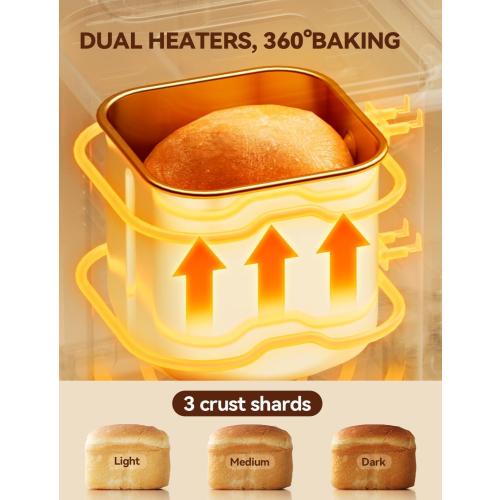 Neretva Bread Maker, 20-in-1 2LB Bread Machine Dual Heater & Nonstick Ceramic Pan Bread Makers Machine All Metal Compact for Gluten Free/Dough Maker/Meat Floss/Jam/Yogurt/Breadmaker Recipe-Light Green