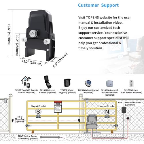 TOPENS BK800 Automatic Sliding Gate Opener Strong Belt Silent Drive Electric Gate Motor for Heavy Driveway Slide Gate Up to 1800 Pounds, Gate Operator AC Powered with 40ft Belt and Remote Control
