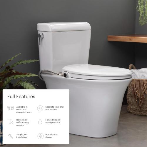 White S101 Brondell Bidet Toilet Seat Non-Electric Swash Ecoseat, Fits Toilets, White - Dual Nozzle System, Ambient Water Temperature - Bidet with Easy Installation