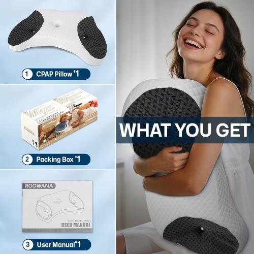 CPAP Pillow for Side & Back Sleepers - Mask Compatible Contour Design to Reduce Leaks, Breathable Memory Foam Pillow with Ergonomic Support & Hose-Friendly Cutouts for Comfortable Sleep, Black