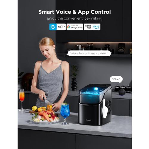 GoveeLife Smart Ice Maker Countertop, Portable Ice Machine with Voice Control, 9 Ice Cubes in 6 Minutes 3 Sizes, 26lbs/24Hrs, Self Cleaning RGB Lights, Quiet Ice Maker with Scoop for Kitchen Black