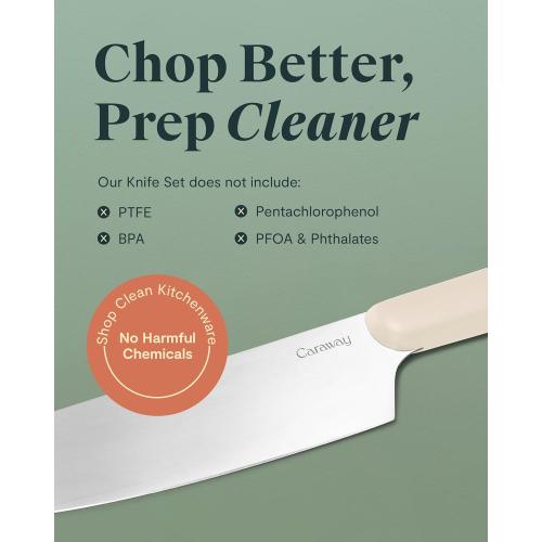 Caraway 5 Piece Knife Set - Premium German Steel Blade Kitchen Knives - Ergonomic Handles - No Microplastics - Navy