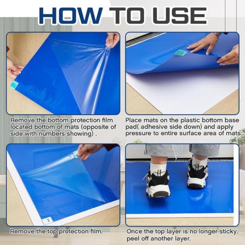 Nuanchu Adhesive Mat Pad Include 1 Sticky Non Slip Base Pad 2 Tacky Dust Mats Construction of 30 Sheets (60 Sheets Total) for Clean Room Science Lab Matting Laboratory Hospital(Blue,24x36 Inches)