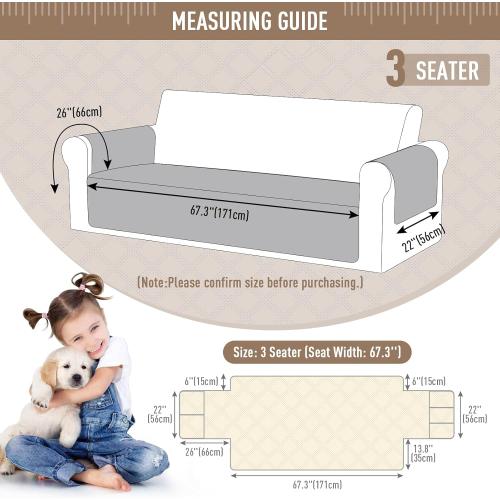 TAOCOCO Waterproof Sofa Covers for Dogs Pets with Non Slip Backing, Couch Seat Covers with Side Pocket for 3 Cushion Couch Washable Dog Couch Cover Protector Sofa Slipcovers(Sofa, Chocolate)