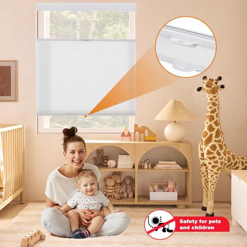 Persilux No Tools No Drill Light Filtering Cellular Shades for Windows Cordless Top Down Bottom Up Honeycomb Blinds,Easy to Install Cellular Blinds for Indoor Windows, White, 31 W x 64 H