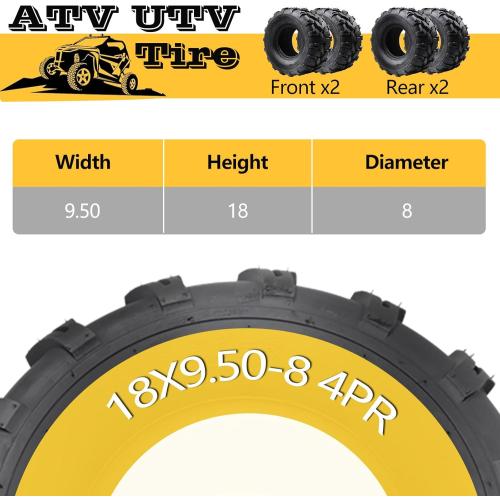 TROPOW 18X9.50-8 ATV Tires, 4PR, Set of 2 All Condition ATV Sand Mud Off-Road Tires, Tubeless