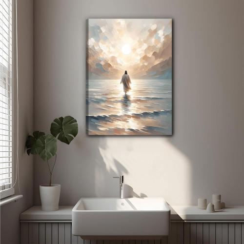 Jesus Walking on Water Canvas Wall Art Christian Bible Stories Wall Decor Pictures Modern Religious Posters Prints for Living Room Bedroom Church Home Decorations 16inx24in Ready to Hang