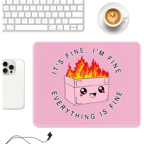 Auhoahsil Mouse Pad, 12 x 10 in Dumpster on Fire Computer Mouse Pad for Desk, Premium-Textured Non-Slip Rubber Stitched Edges Waterproof Square Mouse Mat for Gaming Work Wireless Mice, It's Fine