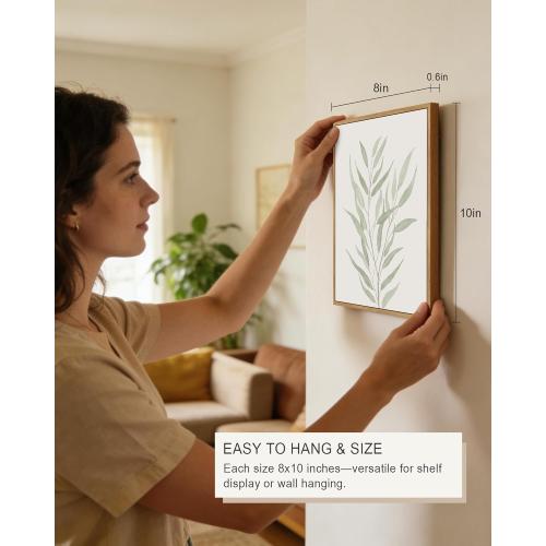 Drsoum Botanical Plant Framed Wall Art Boho Wall Decor for Bathroom Sage Green Eucalyptus Leaf Prints Minimalist Aesthetic Ready to Hang Set of 4, 8x10 in (Natural Framed)