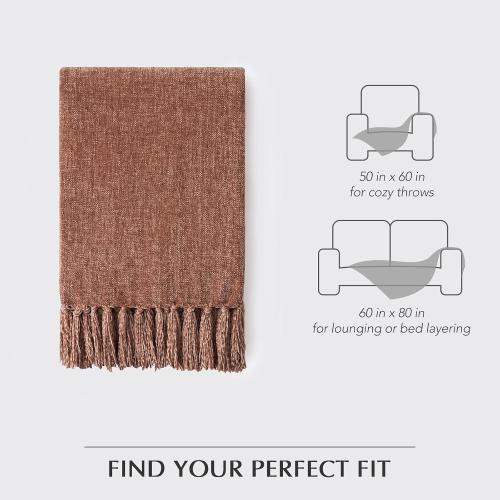 EverGrace Chenille Knit Throw Blanket for Couch, 50x60, Clay