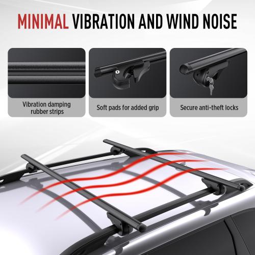 Roof Rack Cross Bars - Heavy Duty 52 Universal Kayak Roof Rack for SUVs & Cars, 200LB Capacity, Fits Raised Side Rails with Gap, 4 Anti-Theft Locks, Black (Pack of 2)