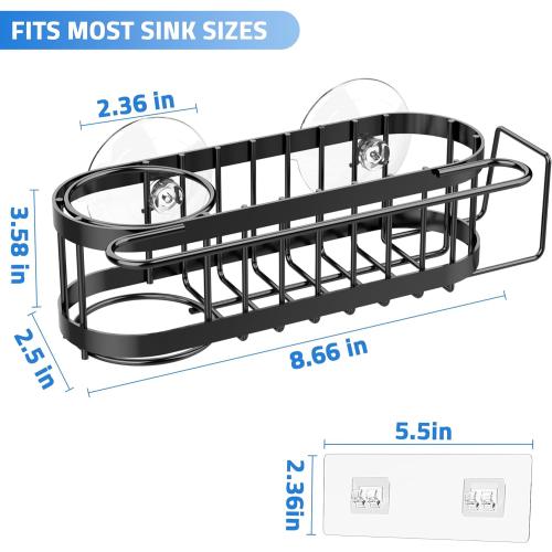 Cisily Kitchen Sink Caddy Sponge Holder in The Sink, Stainless Steel Kitchen Sink Organizer, Brush Holder, Dish Cloth Hanger, Sink Stopper Holder with 2 Installation Ways (Suction & Adhesives