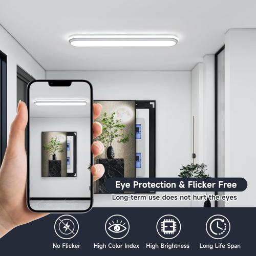 Smart LED Ceiling Light,36.2In Dimmable Modern Metal Linear LED Ceiling Lamp,Flush Mount Wraparound Shape Lighting Fixture with Remote Control for Kitchen Dining Room & Laundry 55W