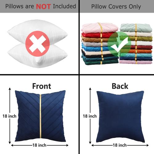 Tosleo Navy Blue Pillow Covers 18 x 18 inch Pack of 2 with Gold Leather Soft Velvet Throw Pillow Covers Decorative Couch Pillowcases Luxury Modern Pillow Cover Spring Home Decor