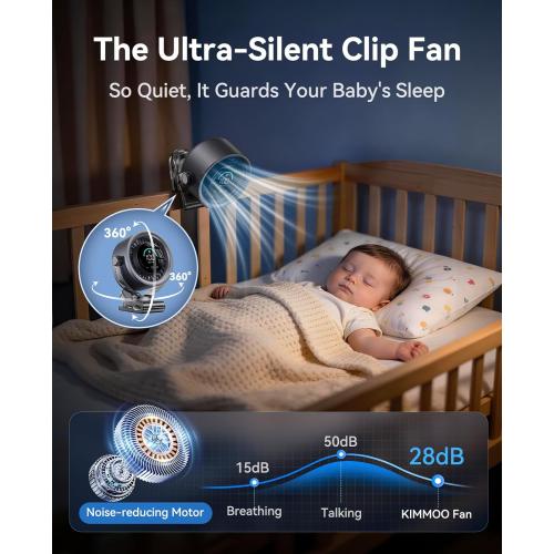 KIMMOO 4000mAh Rechargeable Portable Clip on Fan-100-Speed Touch Control, LED Display, 360° Rotate Quiet Turbo Desk Fan, Small Battery Operated USB Fan for Stroller Bed Travel Camping Golf Gym (Black)