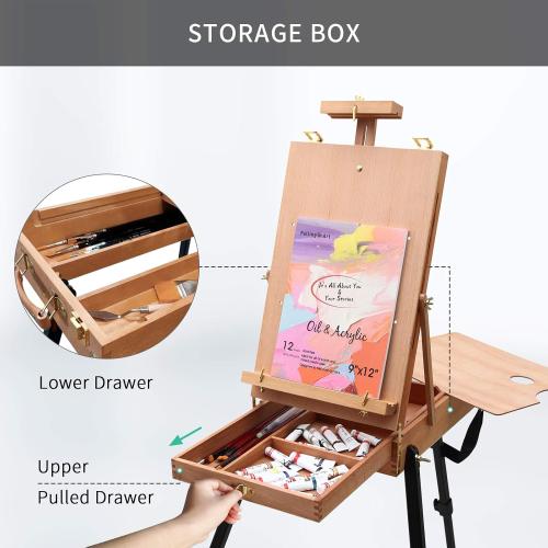 Falling in Art Light Weight French Style Field and Sketchebox Easel with Aluminum Tripod, Adjustable Beechwood Tripod Standing Easel with Drawer, Palette