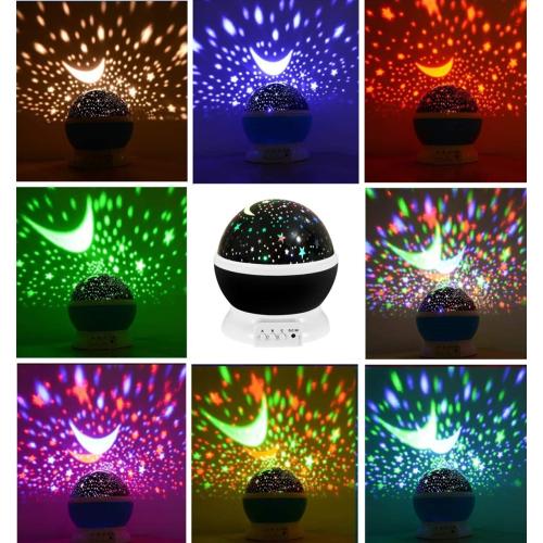 Borelor Star Night Light for Kids, 12 Color Changing Lights Modes with USB Cable, 360°Rotating Moon Star Projector Desk Lamp for Bedroom Party Decor & Girls Birthday Gift (Black)