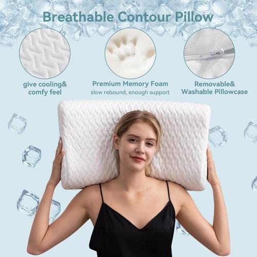 Hcore Memory Foam Pillow for Neck Pain Relief, Contour Cervical Pillow for Side Sleepers, Sandwich Orthopedic Pillow, Ergonomic Adjustable Pillow