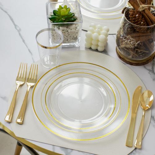 I00000 60 Pcs Clear Gold Plastic Plates, Gold Disposable Plates Includes: 30 Dinner Plate 10.25 and 30 Dessert Plate 7.5 , Premium Clear Plate Prefect for Wedding and Gold Plates Party/Birthday