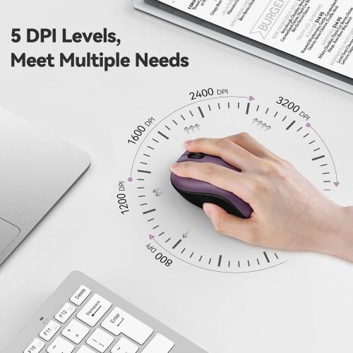 TECKNET Wireless Mouse for Laptop, 2.4G Silent Computer Mouse Quiet Click with 5 DPI Levels,Contoured Grip,Small Portable 30 Months Battery Cordless Mice for PC, Chromebook, Mac-Purple