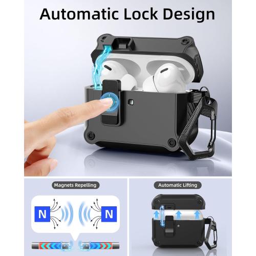 TiMOVO Case for Airpods Pro 3 (2025) with Secure Lock Clip, Automatic Pop-up Full Drop Protective Hard Cover for Apple AirPod Pro 3rd Generation with Climbing Hook & Cleaning Kit, Black