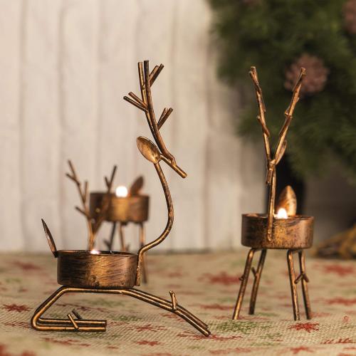 Funpeny Reindeer Tea Light Candle Holders, 6 Pack Iron Christmas Decoration for Party Dining Table Centerpeice Decorative