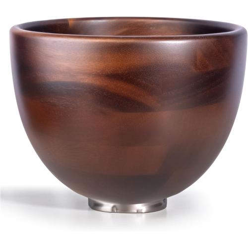 Premium Walnut Wood Mixing Bowl Compatible with 4.5 & 5 QT Tilt-Head Models – Natural True Walnut Wooden Bowl with Stainless Steel Locking Base | 5QT