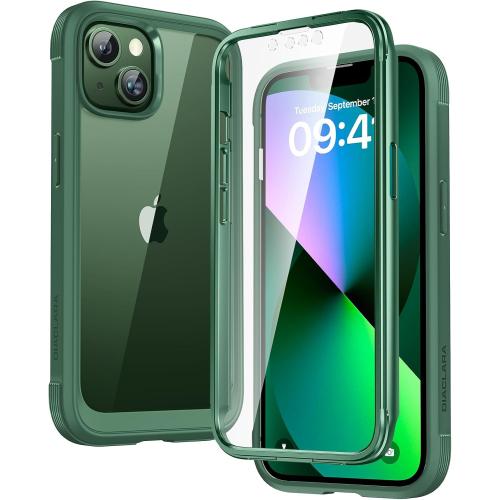 Diaclara Designed for iPhone 13 Case, Full Body Rugged with Built-in Touch Sensitive Anti-Scratch Screen Protector, Soft TPU Bumper Case for iPhone 13 6.1 (Green and Clear)