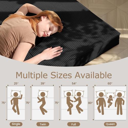 6-Inch Tri-Fold Mattress Twin Size - Foldable Futon Sofa Bed with Removable Washable Cover, Folding Memory Foam Futon Mattress | Non-Slip Bottom & Carry Handles for Guest, Camping, Dorm