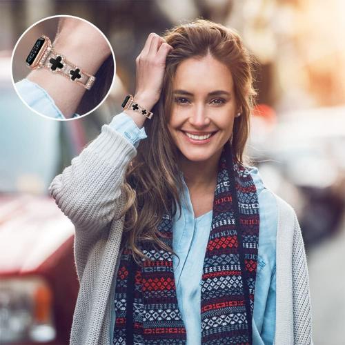 Musk-MSKR Diamond Metal Bands Add Sparkle to Your Watch For Apple Watch Series 11/10/9/8/7/6/5/4/3/2/SE/Ultra Clover Simple and Stylish Compatible with 38mm40mm41mm42mm44mm45mm 46mm49mm Women's Wear