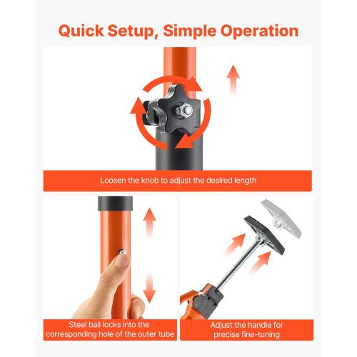 VEVOR Cabinet Jack Support Pole, 4-Pack, 49.2-114.6 Inch Steel Telescopic Quick Support Rod, Adjustable 3rd Hand System up to 198 lbs Capacity for Installing Cabinets, Lifting Drywall, Cargo Bars